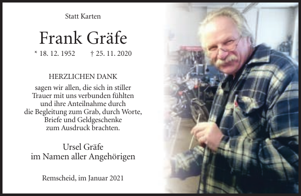 Frank Gräfe Traueranzeige Remscheider GeneralAnzeiger