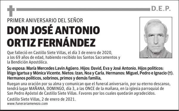 Esquela de DON JOSÉ ANTONIO ORTIZ FERNÁNDEZ : Fallecimiento | Esquela ...