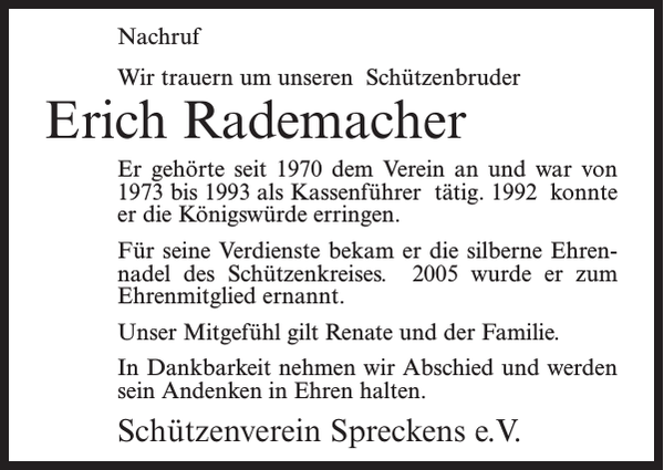 Erich Rademacher Nachruf Bremervörder Zeitung