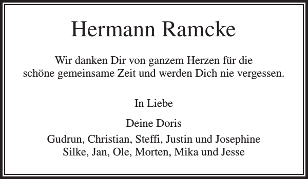 Hermann Ramcke Traueranzeige Pinneberger Tageblatt