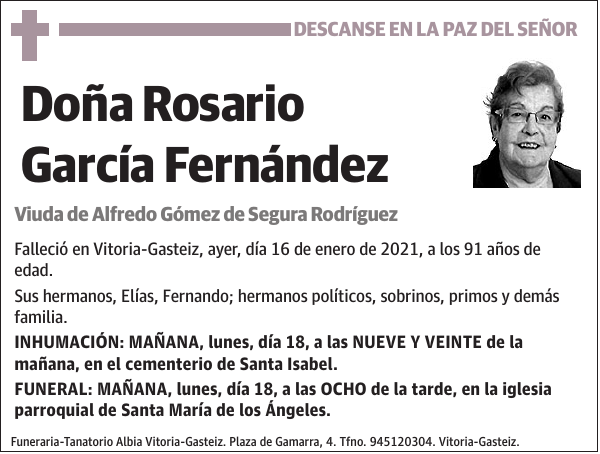 Esquela de Rosario García Fernández : Fallecimiento | Esquela en El Correo