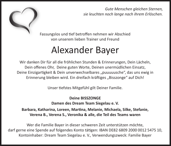 Alexander Bayer Traueranzeige Badische Zeitung