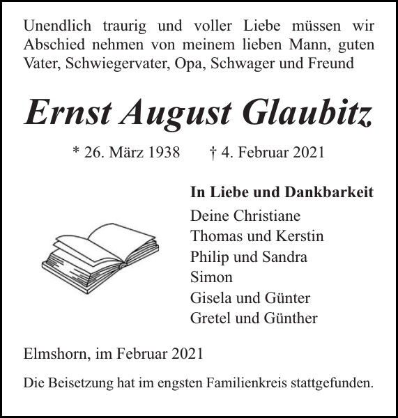 Ernst August Glaubitz Traueranzeige Elmshorner Nachrichten