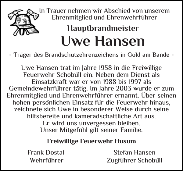 Uwe Hansen Gedenken Husumer Nachrichten