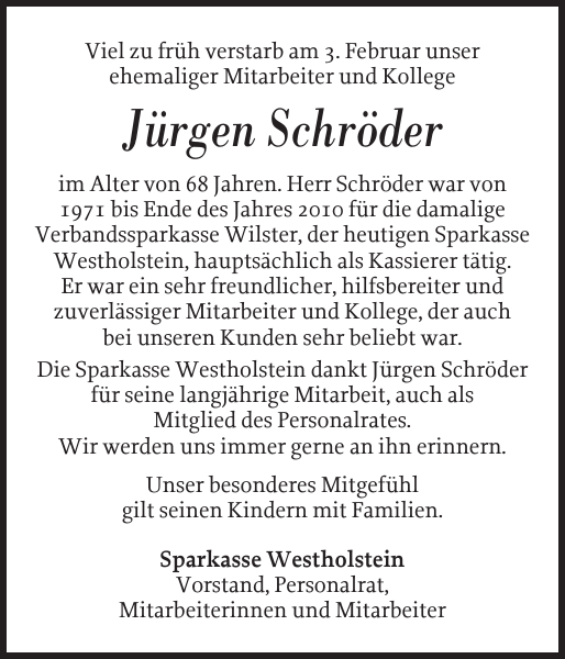 Jürgen Schröder Gedenken Norddeutsche Rundschau