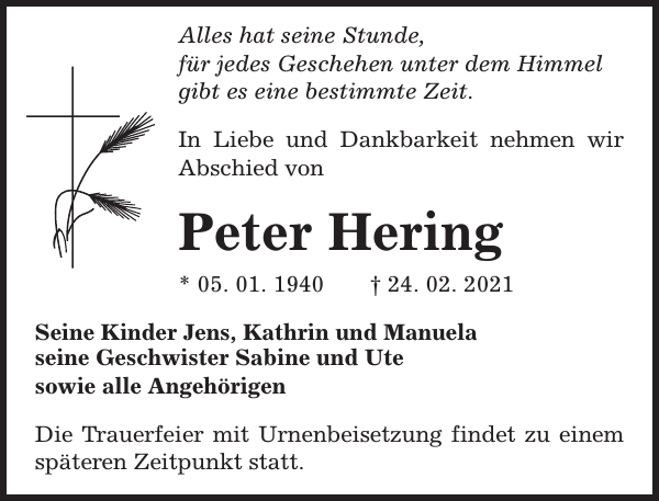 Peter Hering Traueranzeige Sächsische Zeitung