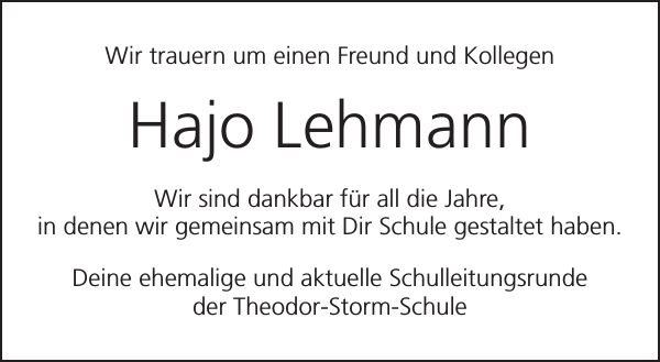 Hajo Lehmann : Gedenken : Husumer Nachrichten