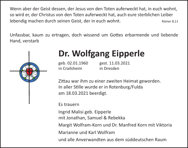 Dr Wolfgang Eipperle Danksagung S Chsische Zeitung