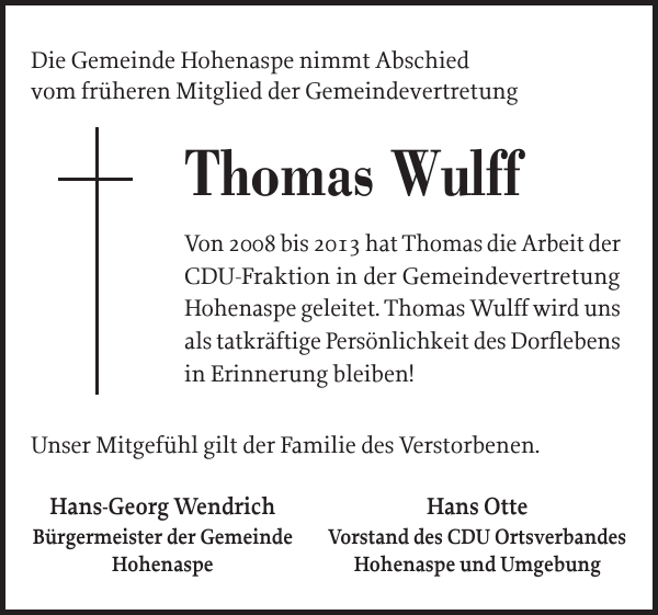 Thomas Wulff Gedenken Norddeutsche Rundschau