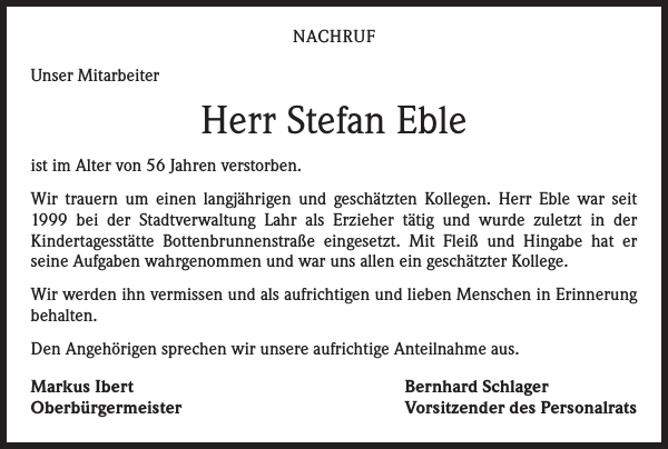 Dort Treffe Ich Dann Meinen Vater Stefan Eble: Traueranzeige : Badische Zeitung