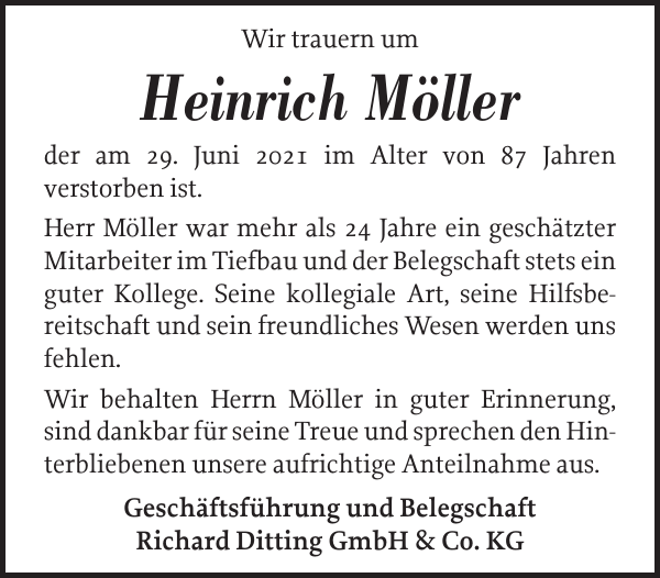 Heinrich Möller Gedenken Landeszeitung