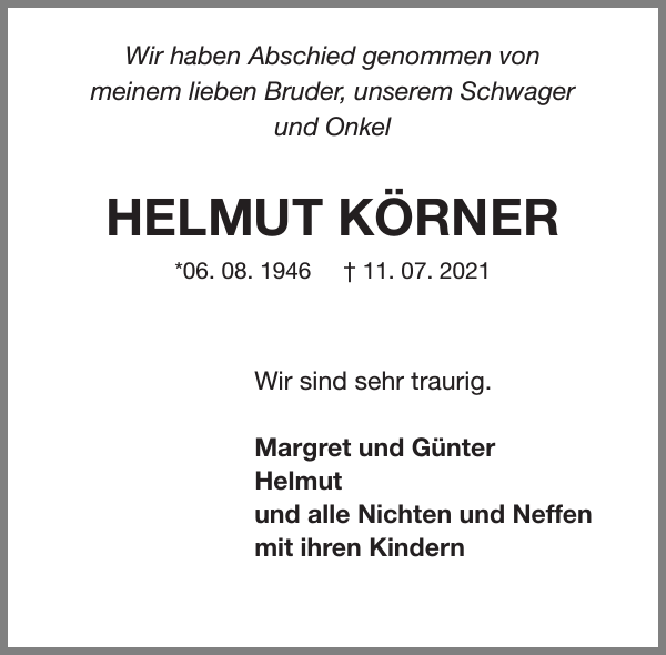 HELMUT KÖRNER Traueranzeige Stormarner Tageblatt