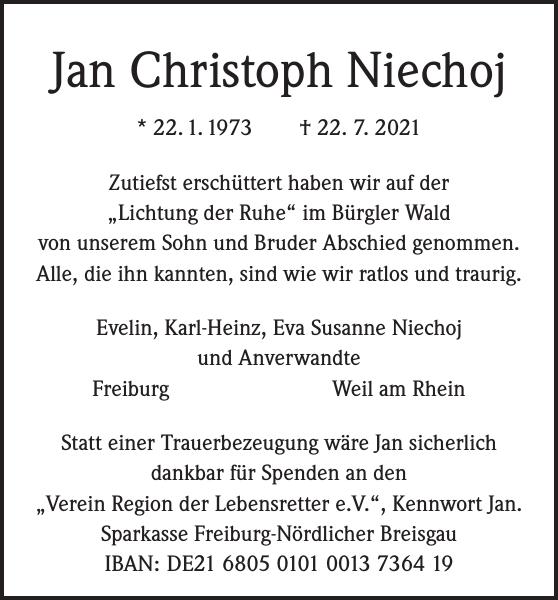 Jan Christoph Niechoj Nachruf Badische Zeitung