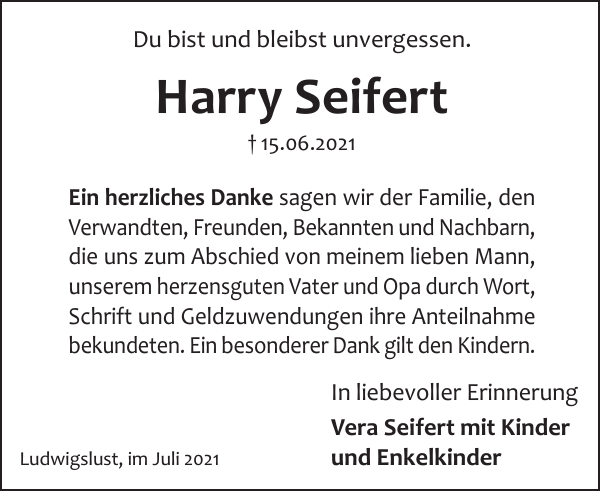 Harry Seifert Danksagung Ludwigsluster Tageblatt