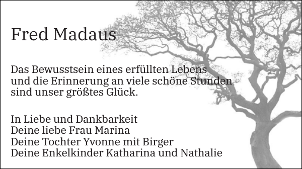 Fred Madaus : Traueranzeige : Der Prignitzer