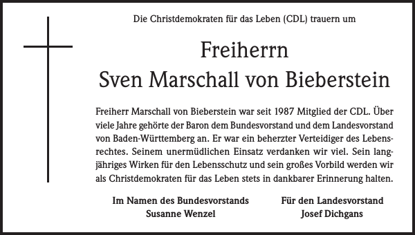 Sven Marschall von Bieberstein Traueranzeige Badische Zeitung