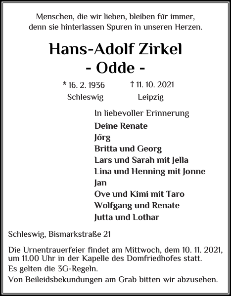 HansAdolf Zirkel Gedenken Schleswiger Nachrichten
