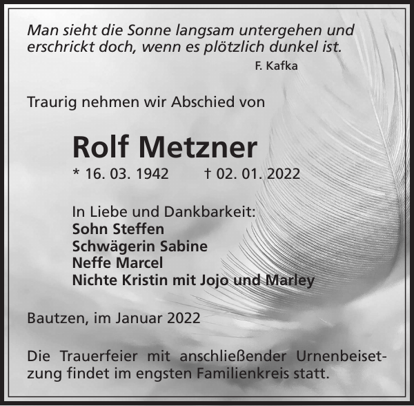 Rolf Metzner Traueranzeige Sächsische Zeitung