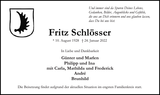 Anzeige für Fritz Schlösser