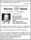 Anzeige für Werner Blank