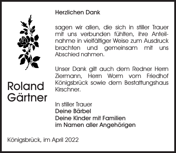 Roland Gärtner Traueranzeige Sächsische Zeitung