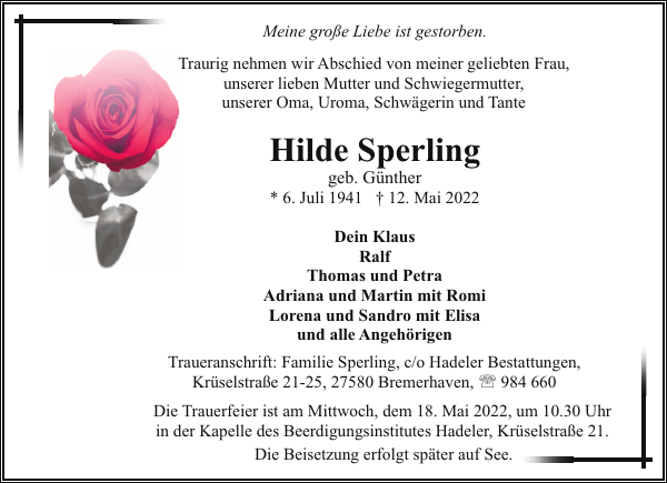 Hilde Sperling Gedenken NordseeZeitung