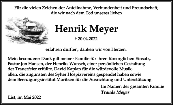 Henrik Meyer Danksagung Sylter Rundschau