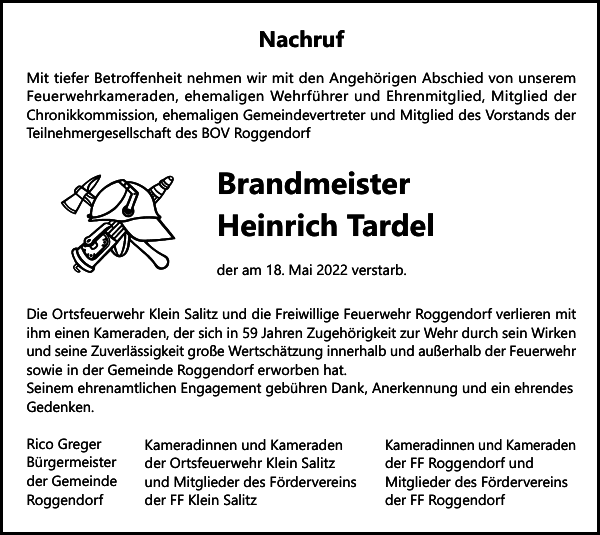 Brandmeister Heinrich Tardel Gedenken Gadebusch Rehnaer Zeitung 2228