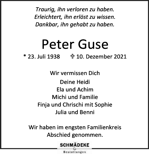 Peter Guse Traueranzeige Cuxhavener Nachrichten