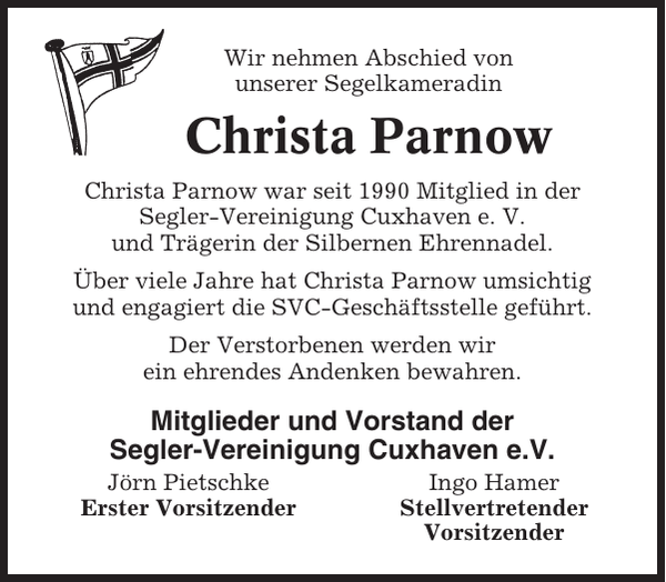 Christa Parnow Gedenken Cuxhavener Nachrichten