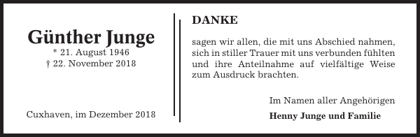 Günther Junge Danksagung Cuxhavener Nachrichten