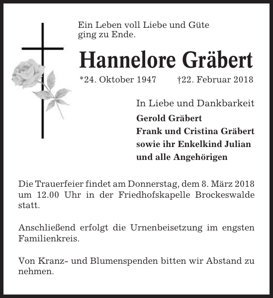 Hannelore Gräbert Traueranzeige Cuxhavener Nachrichten