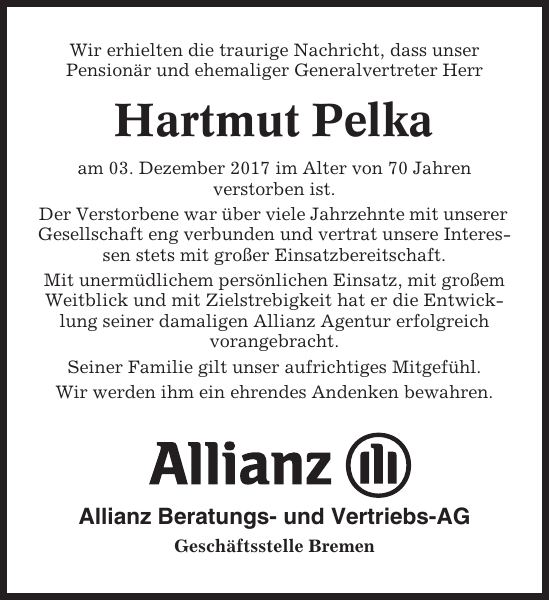 Hartmut Pelka: Gedenken : Cuxhavener Nachrichten