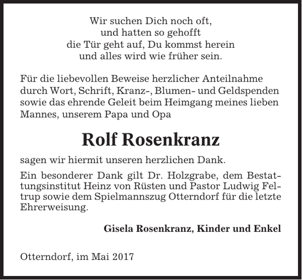 Rolf Rosenkranz Danksagung Cuxhavener Nachrichten