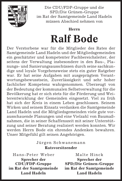 Ralf Bode Memorial Cuxhavener Nachrichten