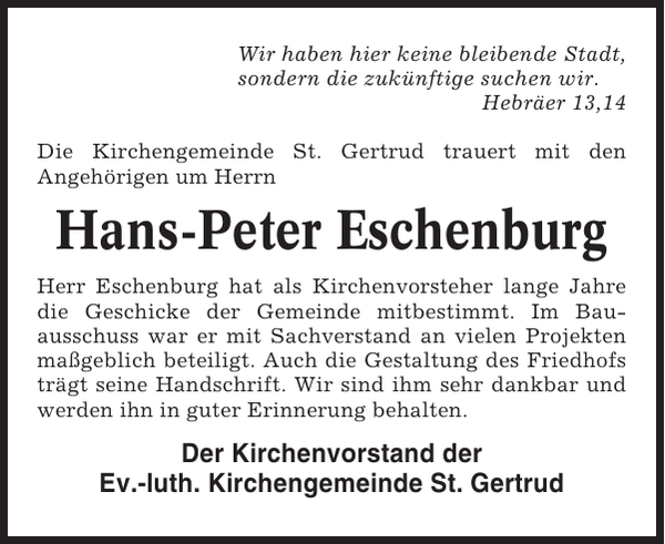 HansPeter Eschenburg Gedenken Cuxhavener Nachrichten