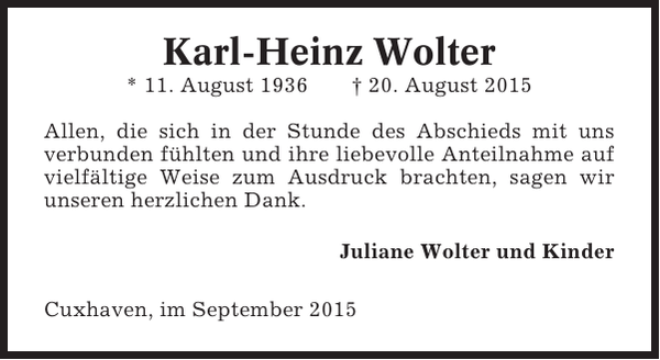 KarlHeinz Wolter Gedenken Cuxhavener Nachrichten