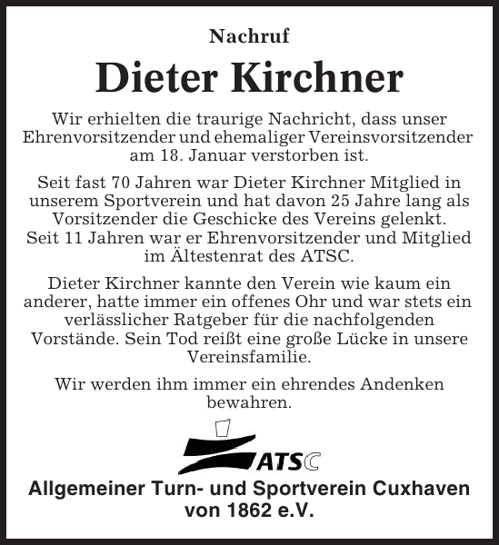 Dieter Kirchner Gedenken Cuxhavener Nachrichten