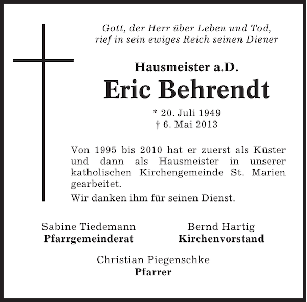 Eric Behrendt Gedenken Cuxhavener Nachrichten