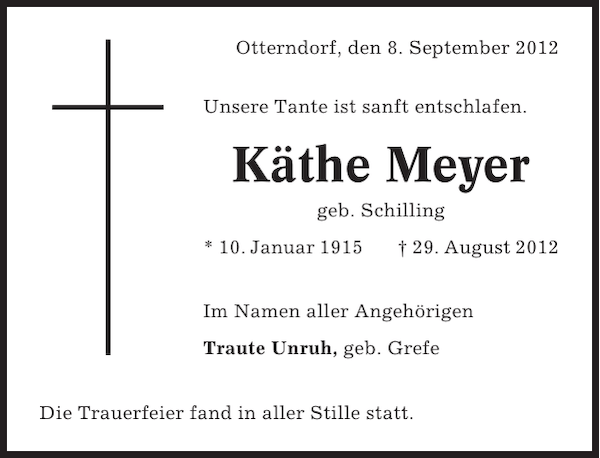 Käthe Meyer Traueranzeige Cuxhavener Nachrichten
