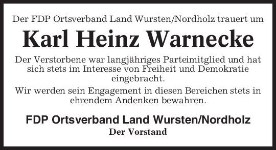 Karl Heinz Warnecke Gedenken Cuxhavener Nachrichten