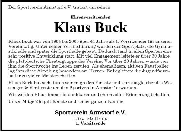 Klaus Buck Traueranzeige Cuxhavener Nachrichten