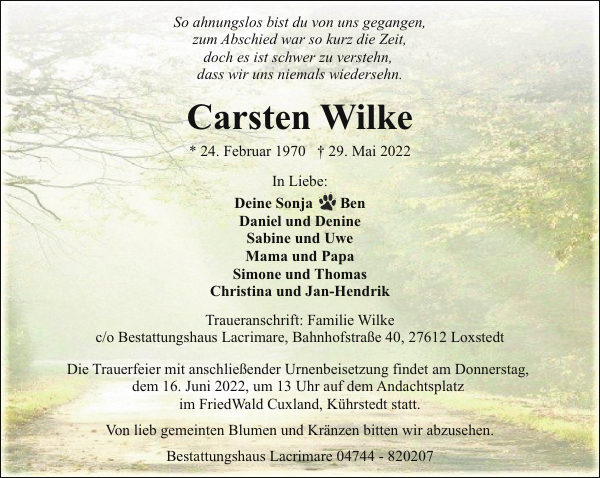 Carsten Wilke Gedenken NordseeZeitung