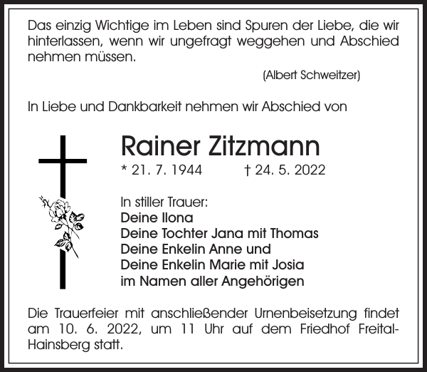 Rainer Zitzmann Traueranzeige Sächsische Zeitung