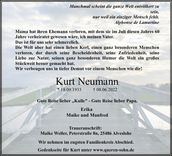 Kurt Neumann Traueranzeige Stader Tageblatt