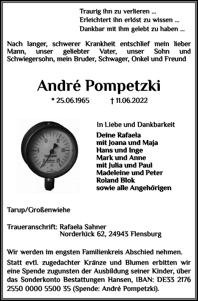 André Pompetzki Traueranzeige Flensburger Tageblatt