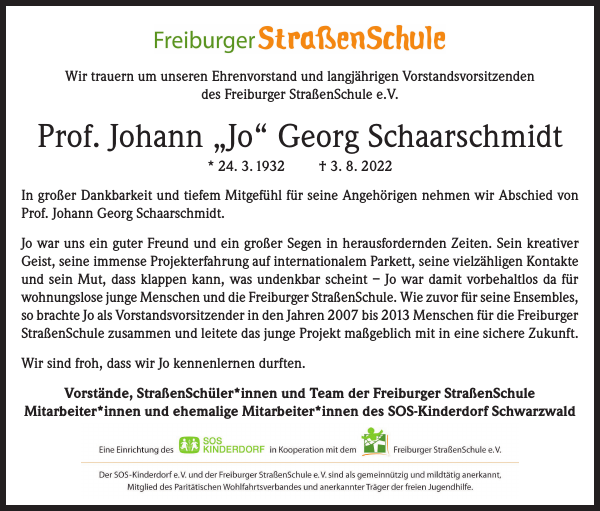 Johann Schaarschmidt Traueranzeige Badische Zeitung