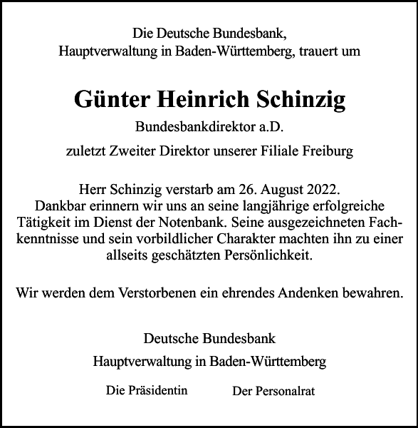 Günter Heinrich Schinzig Nachruf Badische Zeitung