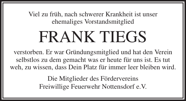 Frank Tiegs Nachruf Stader Tageblatt