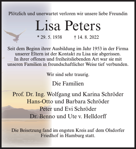 Lisa Peters Traueranzeige Bremervörder Zeitung